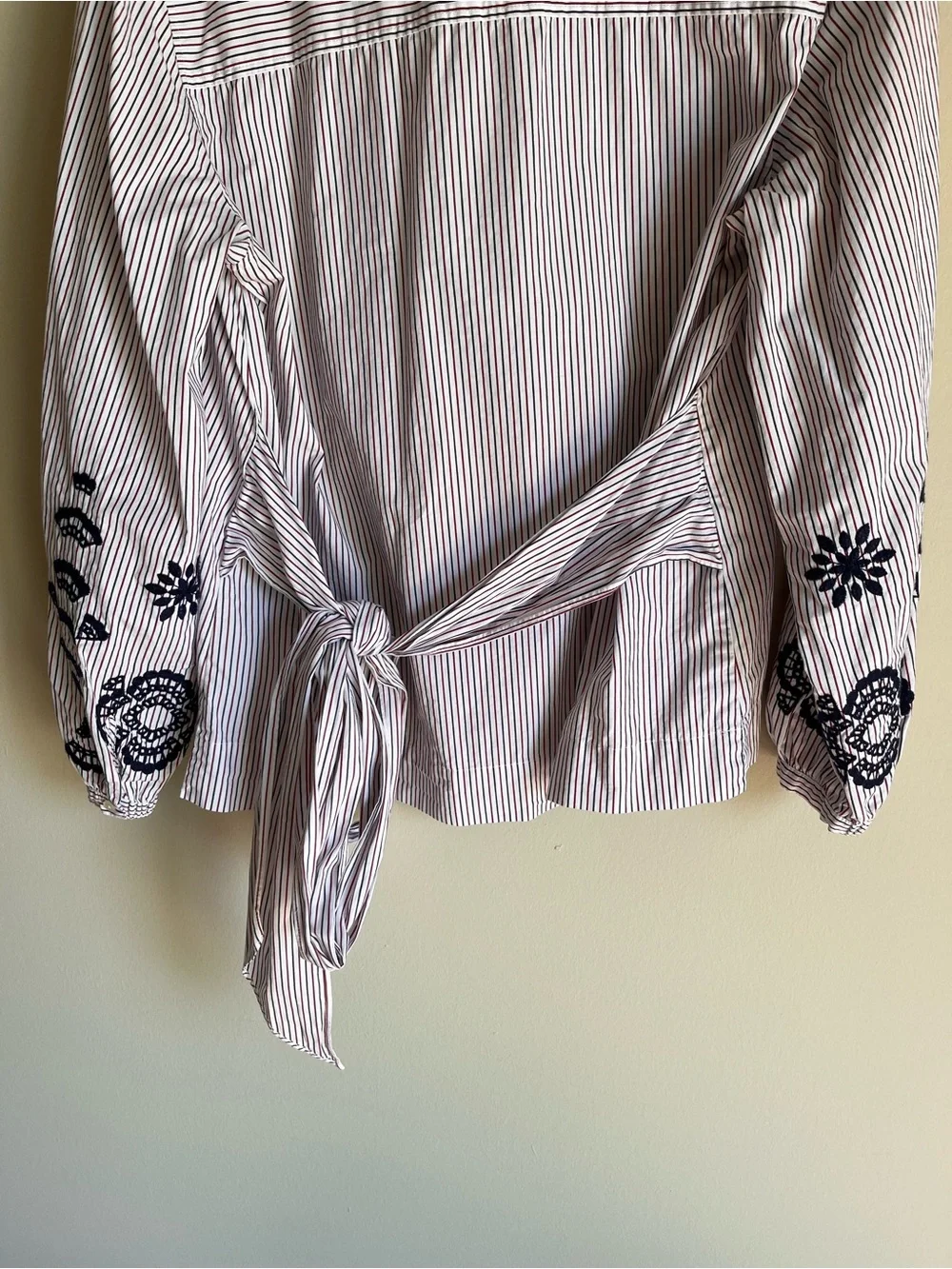 J. Crew Women's Stripe Long Sleeve Blouse with Embroidery on Sleeve Size Large